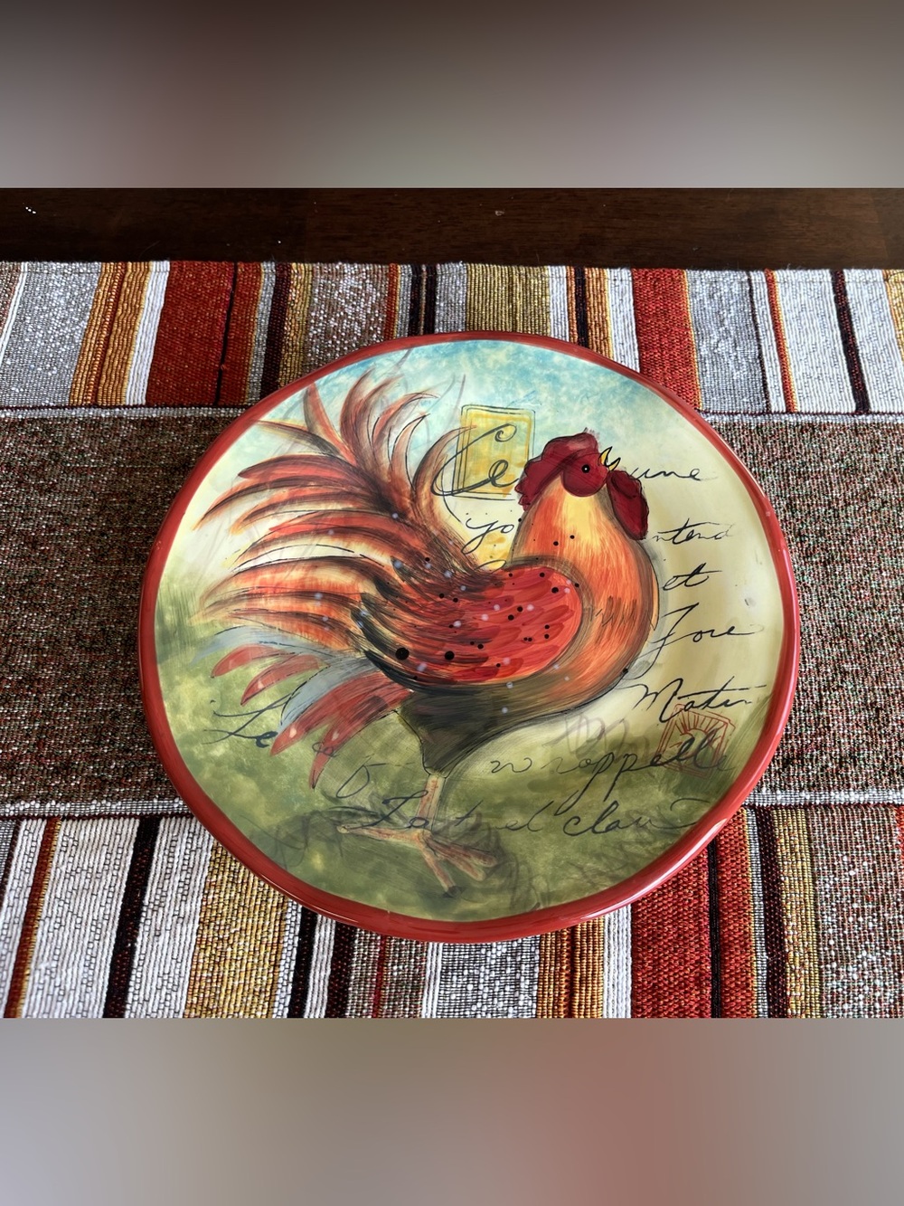 Certified International Red & Orange Rooster Decorative Ceramic Plate